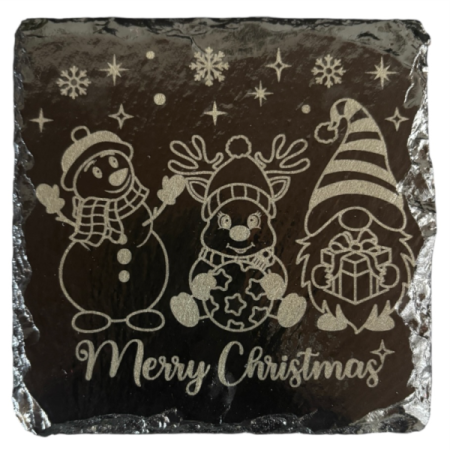 Schiefer Untersetzer 10 x 10 cm "MERRY CHRISTMAS Schnee"